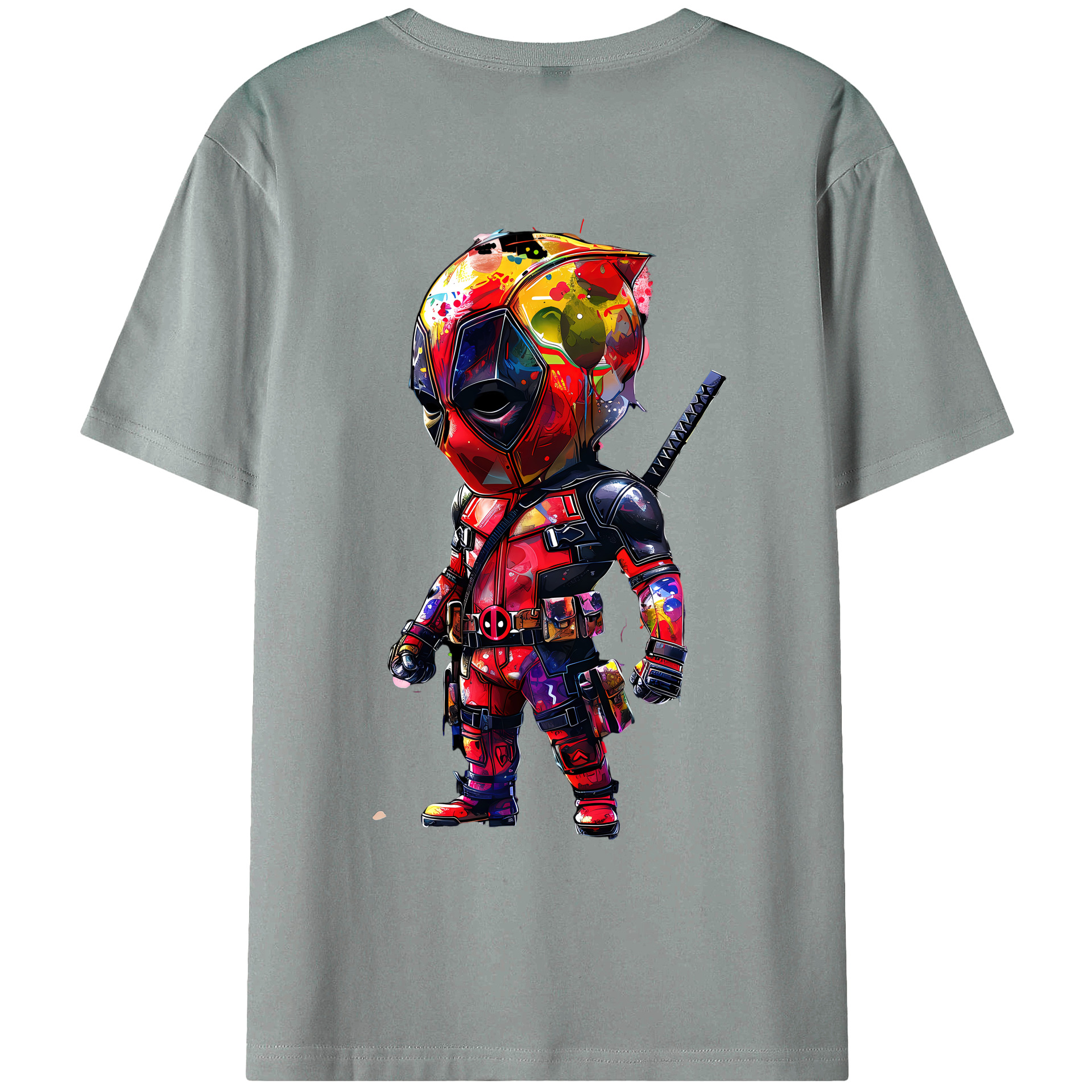 （画像用） Deadpool デッドプール 綿100％ メンズ半袖Tシャツ（バックプリント） 通気性